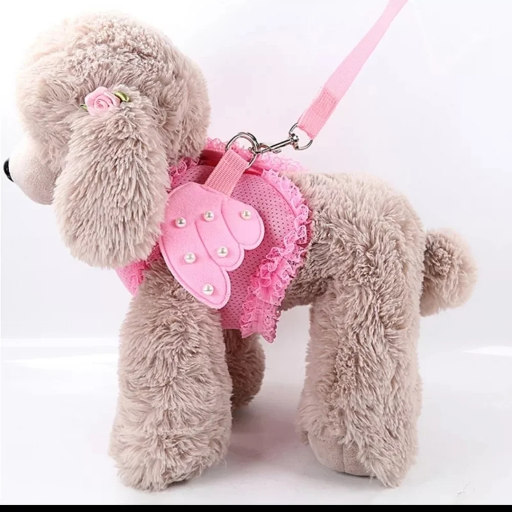 Pink pet Pearl angel wing harness and leash